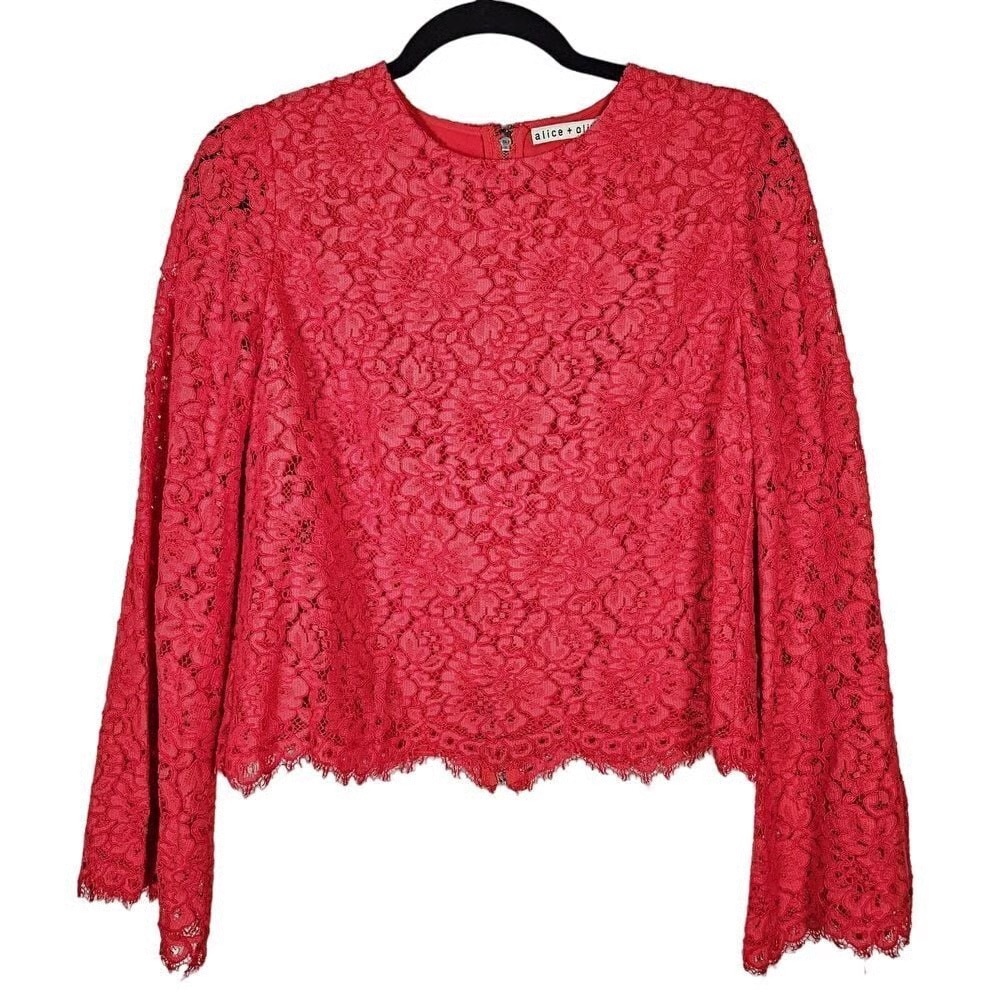 Alice + Olivia Vibrant Red Lace Blouse